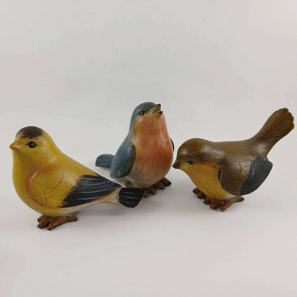 Lot Of 3 Tii Collections Resin Bird Figurine Robin Yellow Blue Brown Decor READ